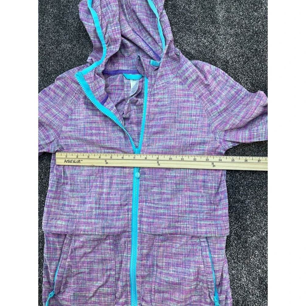 Ivivva Girls Hooded Lightweight Zip-Up Jacket Size 12 Purple & Turquoise‎ Plaid